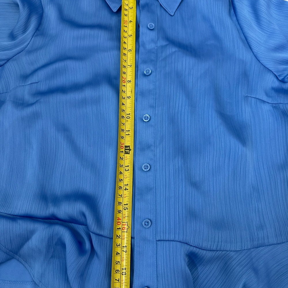 Nine West Blue Button-Down Shirt – Notched Collar, 3/4 Sleeves - Picture 6 of 6